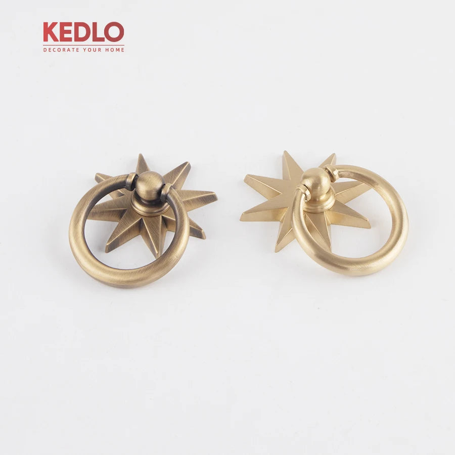 Solid Brass Star Pendant Cabinet Knob with Antique Finish