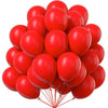 A cluster of bright red latex balloons tied together for party decoration.