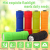 A collection of colorful mini flashlights in various colors and sizes shown next to outdoor activity icons.