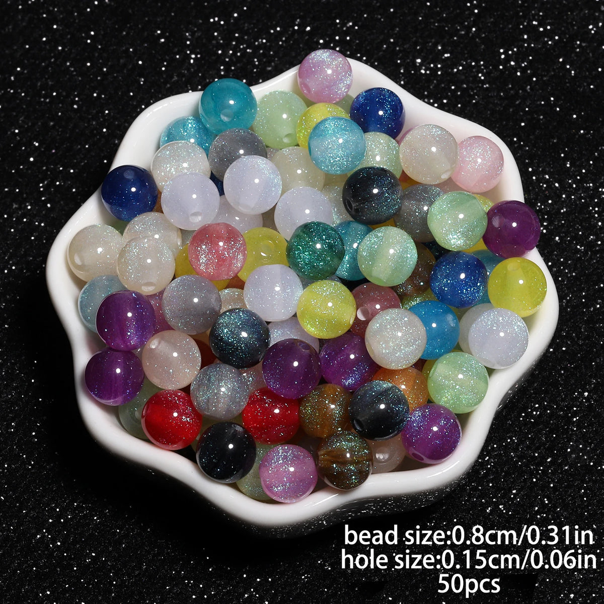 8mm Multicolor Glitter Resin Beads - 50 Pack for Jewelry Making