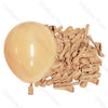 A bunch of tan latex balloons and one large beige balloon are shown for party decor.