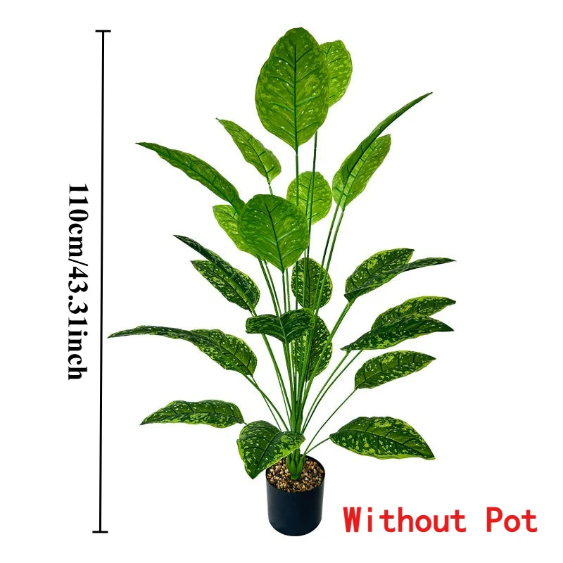 A tall artificial tree with lush green leaves, measuring 110cm/43.3 inches, shown without a pot.
