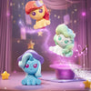 Three My Little Pony Magic Bottle collectible figurines in pink, green, and blue are suspended against a purple background.