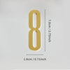 A polished gold house number shaped like the numeral 8 with a self-adhesive backing.
