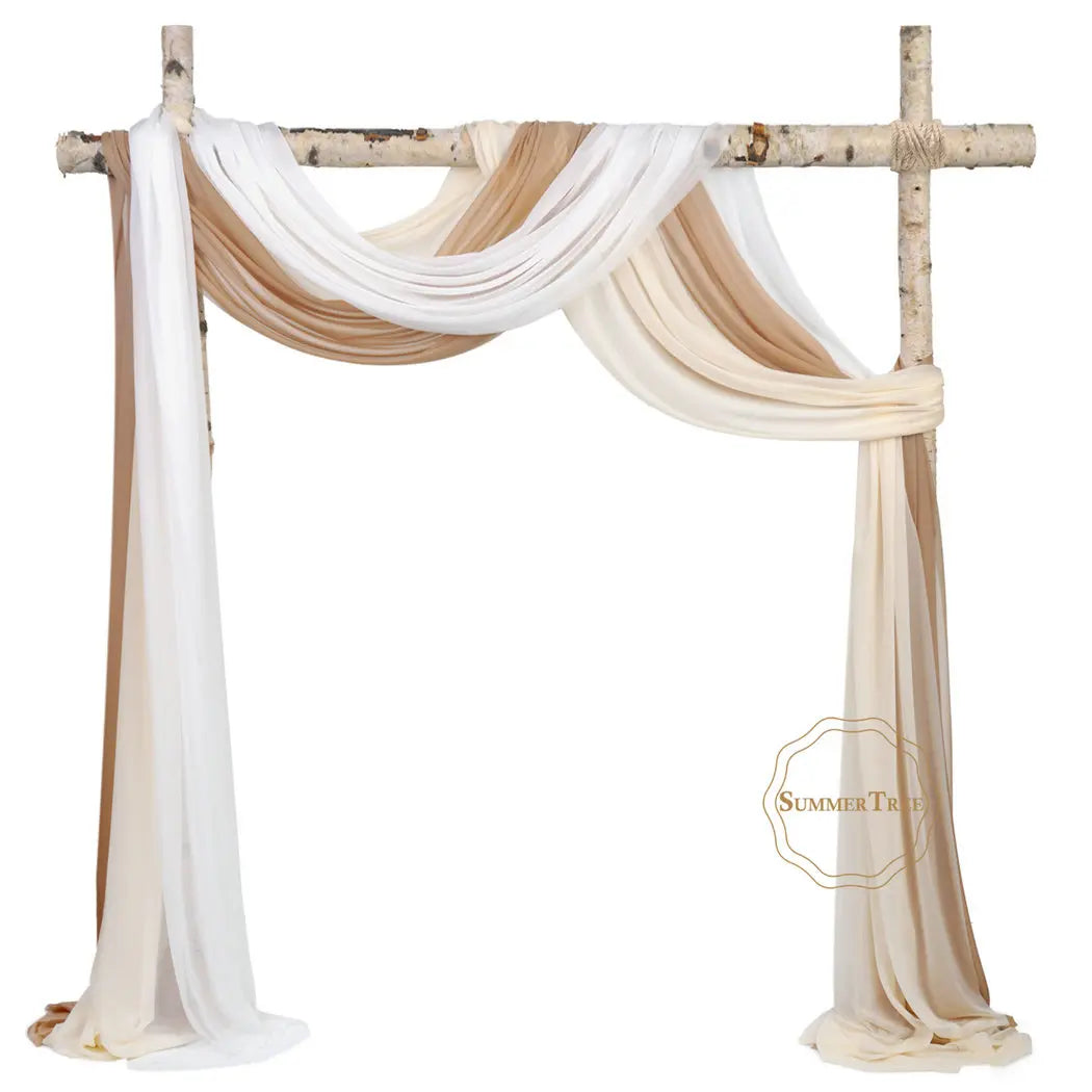 Elegant chiffon wedding arch drape fabric in cream and ivory colors for decoration