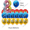 A set of 18 balloons featuring a blue and black character design, including a large spiral balloon and smaller round balloons