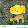 Yellow resin mushroom house garden statue with a yellow cap and a textured body.