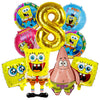 A set of nine foil balloons featuring characters from SpongeBob SquarePants