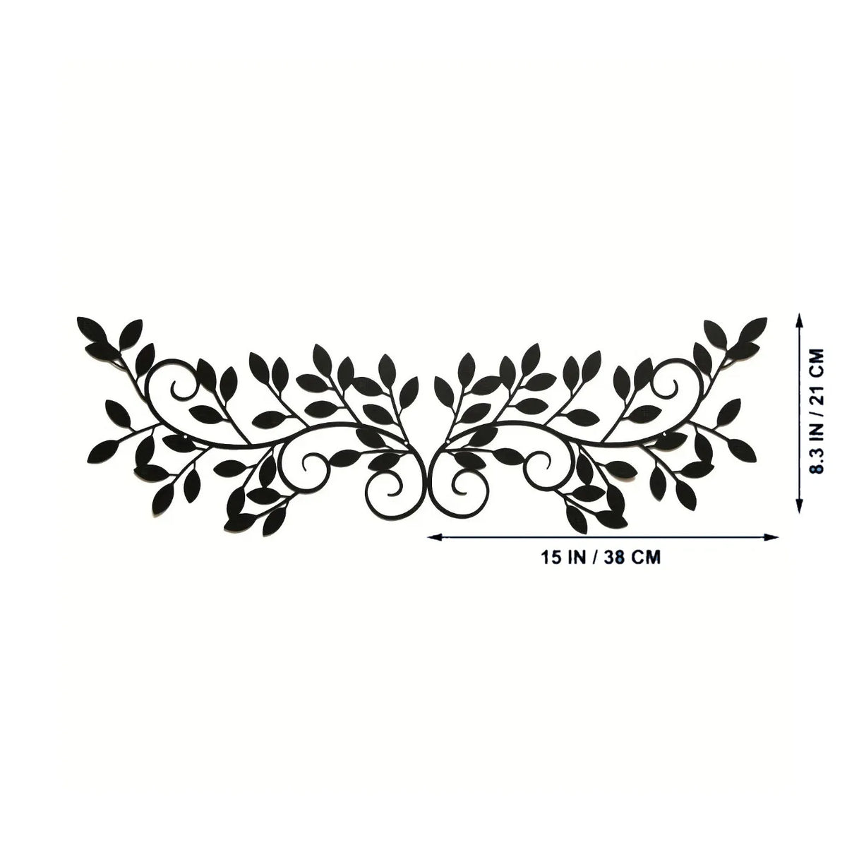 Black metal calligraphy wall art featuring intricate floral and vine designs.