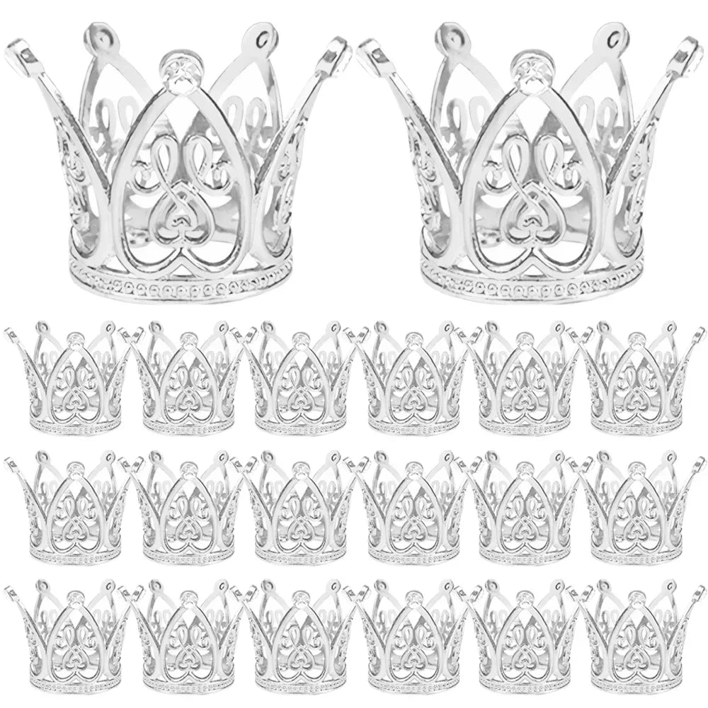 Silver mini pearl crown cake toppers and decorations for weddings and birthdays