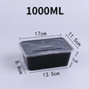 A black plastic food storage container with a lid, shown from above and to the side.