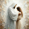 Frameless Christian canvas art print depicting Christ embracing a child in soft, textured white and beige tones.
