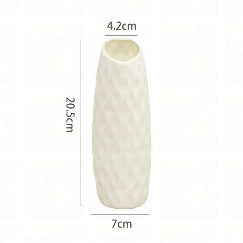 Nordic style decorative white plastic vase with a textured surface