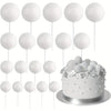 A set of twenty white mini foam ball cake toppers on sticks for DIY party decor