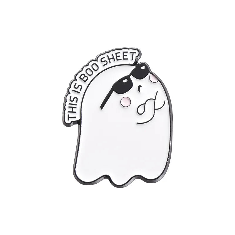 Halloween Enamel Pins Set - Cute Ghost, Black Cat, and Pumpkin Brooches for Kids