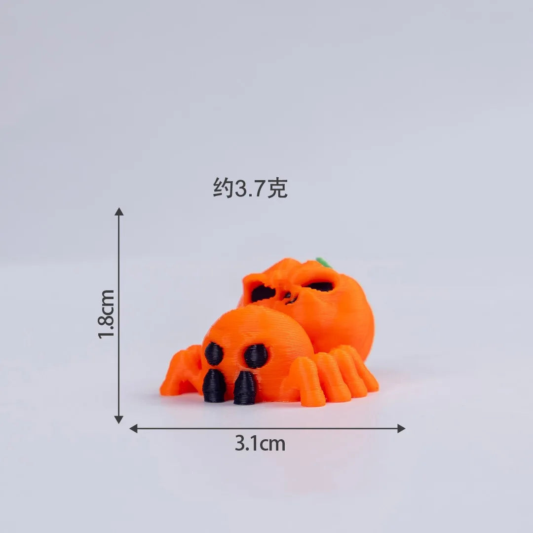 An orange mini monster figurine resembling a spider or skeleton, measuring approximately 3.7 inches tall.