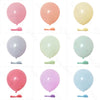A grid of pastel latex balloons in pink, peach, yellow, lavender, mint green, and light blue.