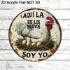 Rustic Spanish wall sign featuring a white hen and text that translates to I am the one of the eggs