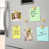 A set of gold heart fridge magnets featuring text like Milk Tea Bags Eggs and MOT Tues 8th June