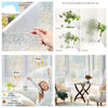 Frosted window privacy film showing various thicknesses and protection levels for bathroom use.