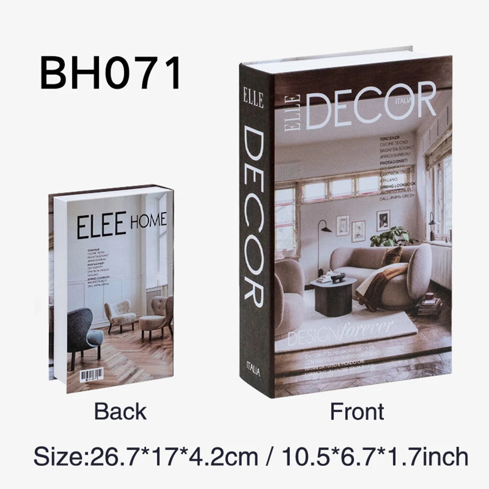 Front and back views of a hardcover book decor set featuring interior design and furniture photography