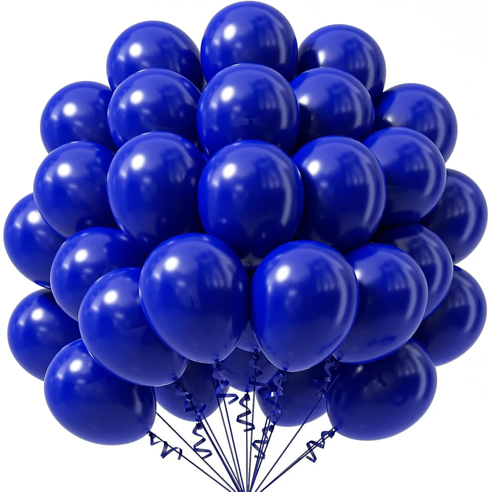A bunch of assorted blue latex party balloons tied together