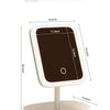 A white LED makeup mirror with a round frame and adjustable stand, shown in a side view.