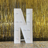 A large white marquee letter N with light-up bulbs stands against a gold metallic curtain backdrop.