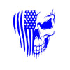A blue skull decal featuring the American flag design with stars and stripes.