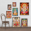A collection of canvas art prints featuring deities like Ganesha, Shiva, and Parvati in vibrant colors.