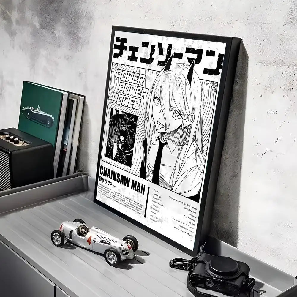 Framed poster of Chainsaw Man anime art featuring a character and title