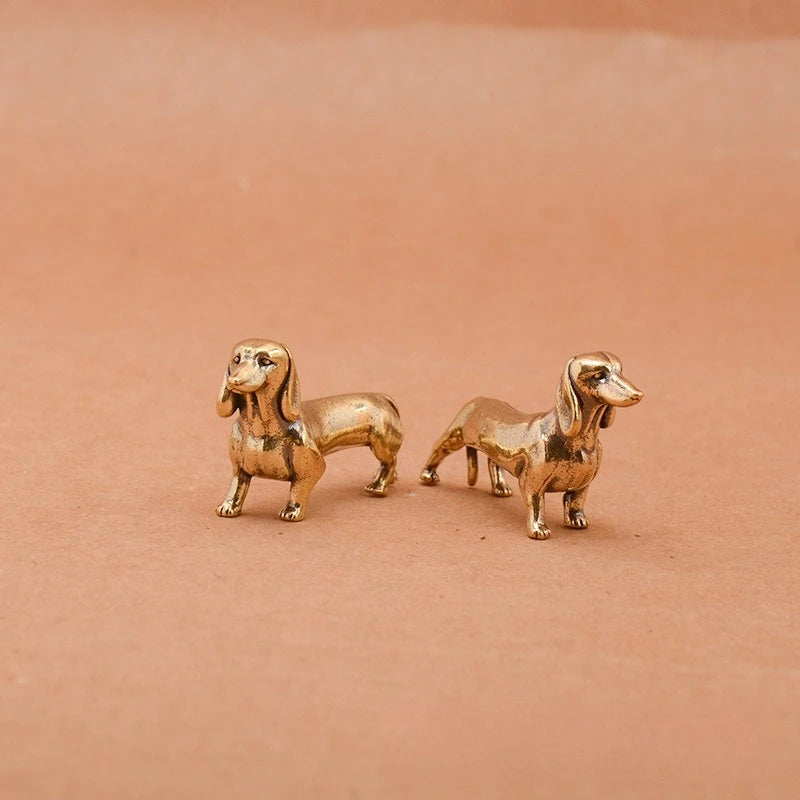 Brass Dachshund Figurine – Mini Tabletop Dog Statue