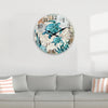 Round wall clock featuring a teal and brown sea turtle design on a rustic wooden background.