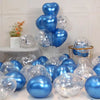 A collection of blue and clear heart-shaped latex balloons for party decoration