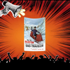A banner featuring a man on a red motorcycle against a snowy background, promoting the Polaris Snow-Traveler.