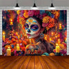 Day of the Dead Skeleton Carnival Backdrop for Halloween Party Decorations