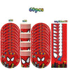 A set of 60 pieces of red and black superhero themed party tableware, including plates and cups.