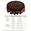 A round tablecloth featuring vibrant floral embroidery in pink, orange, and green tones.