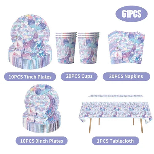 Purple Mermaid Birthday Party Supplies Kit for Girls