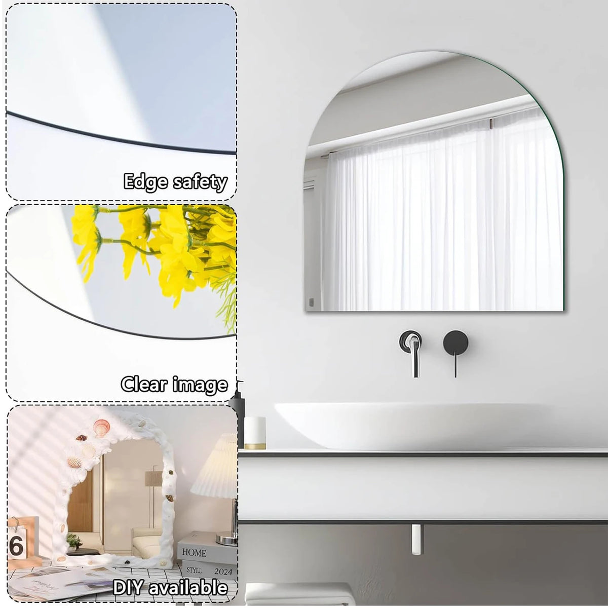 HD acrylic mirror wall stickers showing edge safety, clear image, and DIY availability