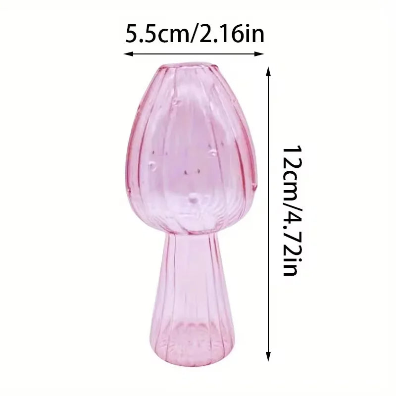 Mushroom-Shaped Glass Hydroponic Vase with Colorful Finish