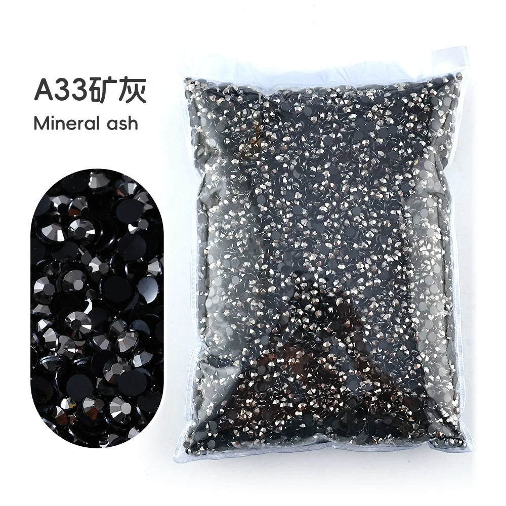 Bag of black mineral ash resin rhinestones for crafting