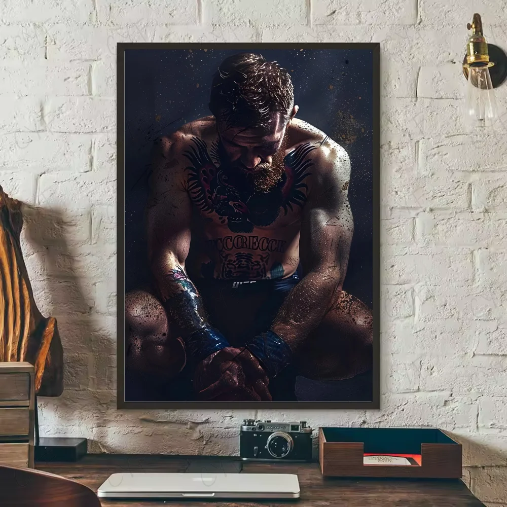 A dark, intense portrait of Conor McGregor with a beard and tattoos, displayed as canvas wall art.