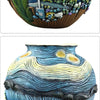 Blue and yellow resin vase with swirling patterns resembling a starry night sky