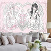 Tapiz de pared anime con dos figuras aladas en contornos rosa y blanco