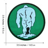 A green embroidered patch depicting the silhouette of Bigfoot in light blue against a black border.