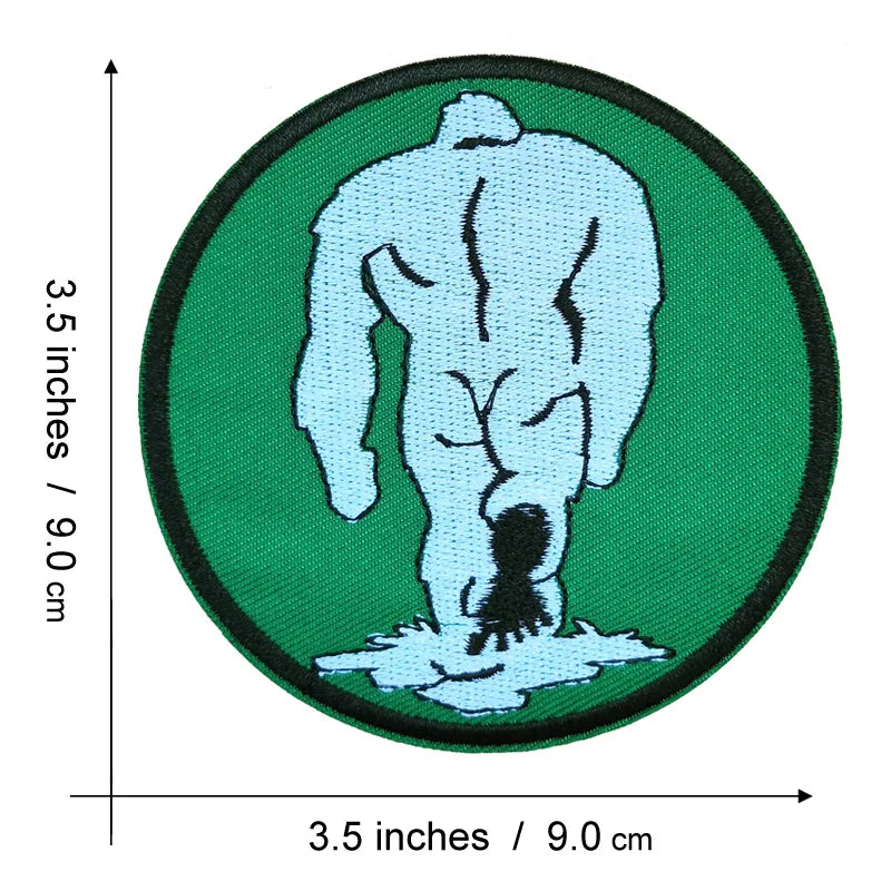 A green embroidered patch depicting the silhouette of Bigfoot in light blue against a black border.