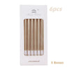 A package containing 6 pieces of metallic birthday cake candles with holders.