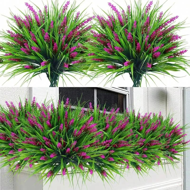 Two bunches of artificial purple lavender flowers used for decoration