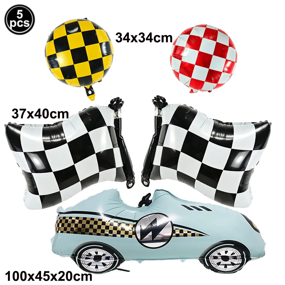 Race Car Birthday Party Balloon Decoration Set with Traffic Lights, Cones & Checkered Flags